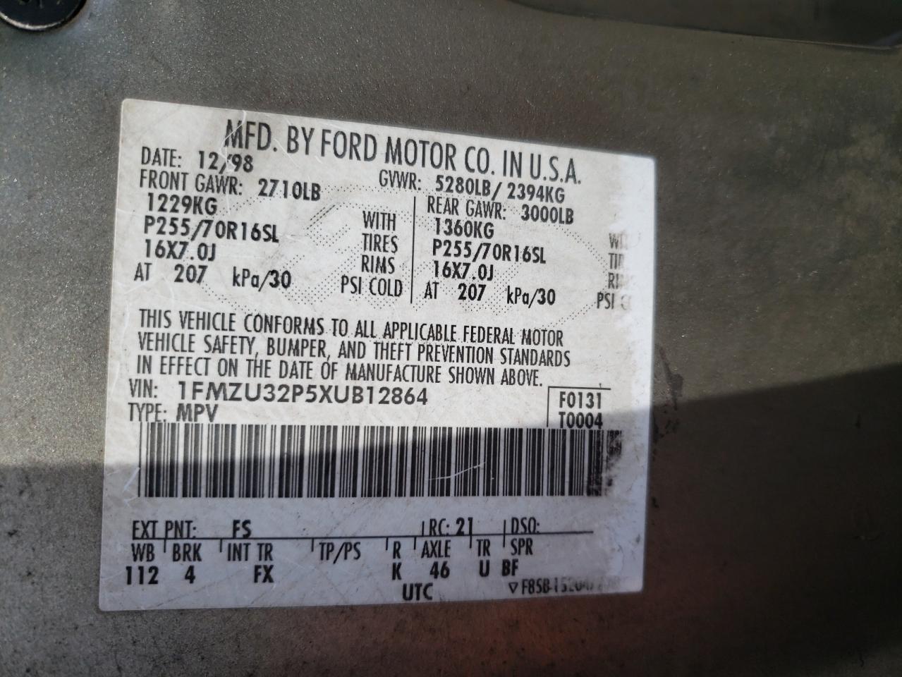 Photo 10 from auction – 1999 FORD EXPLORER with VIN 1FMZU32P5XUB12864