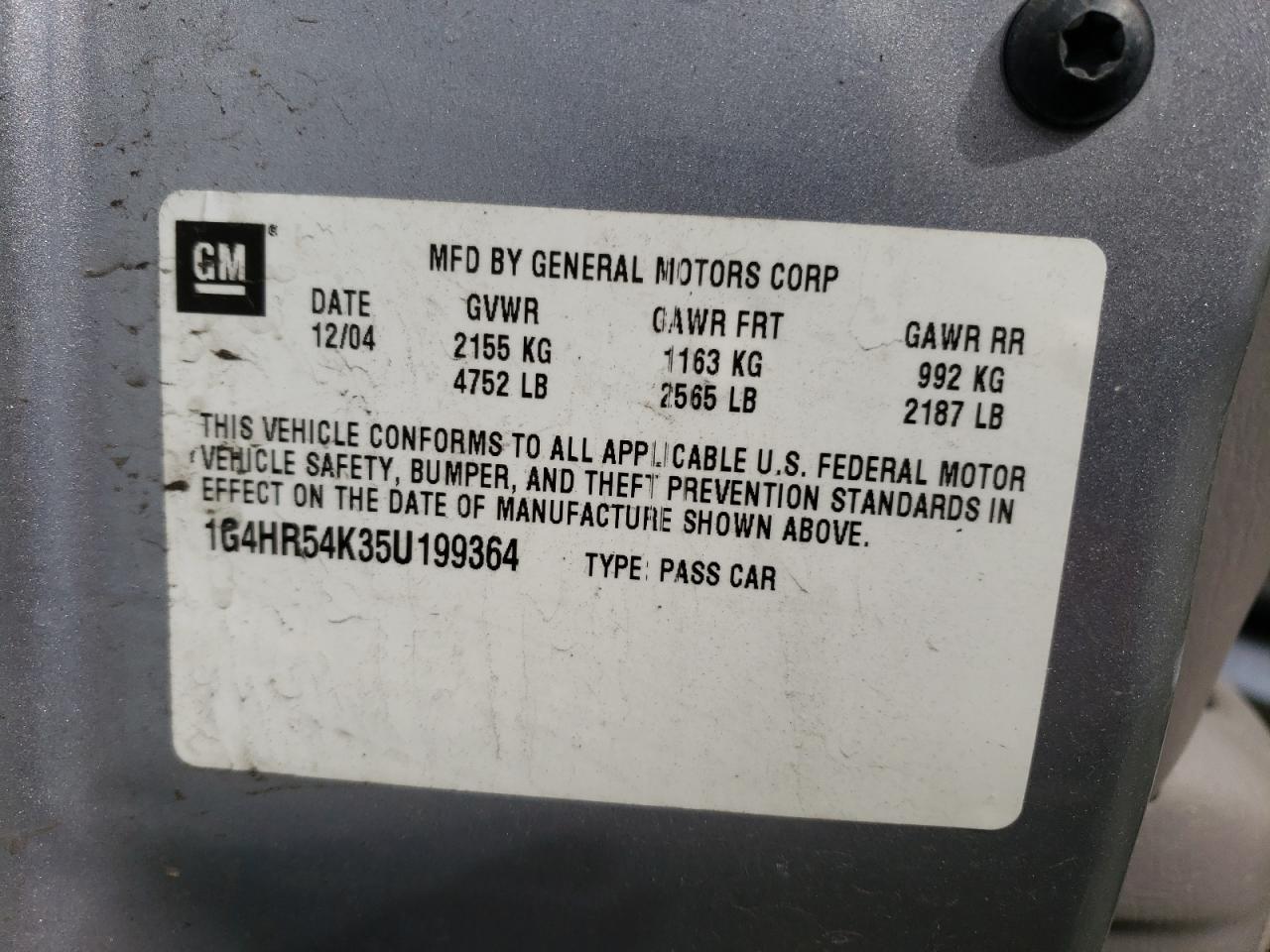 Photo 10 from auction – 2005 BUICK LESABRE LI with VIN 1G4HR54K35U199364
