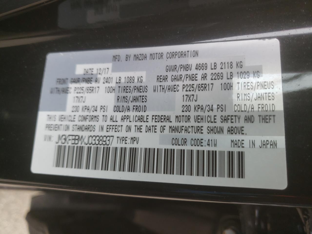 Photo 10 from auction – 2018 MAZDA CX-5 SPORT with VIN JM3KFBBMXJ0338937