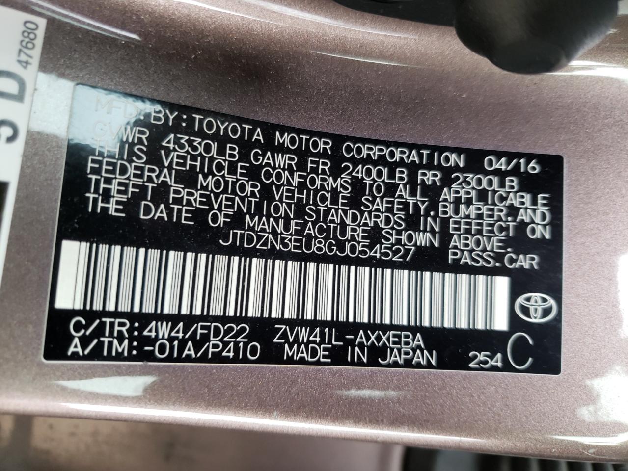 Photo 10 from auction – 2016 TOYOTA PRIUS V with VIN JTDZN3EU8GJ054527