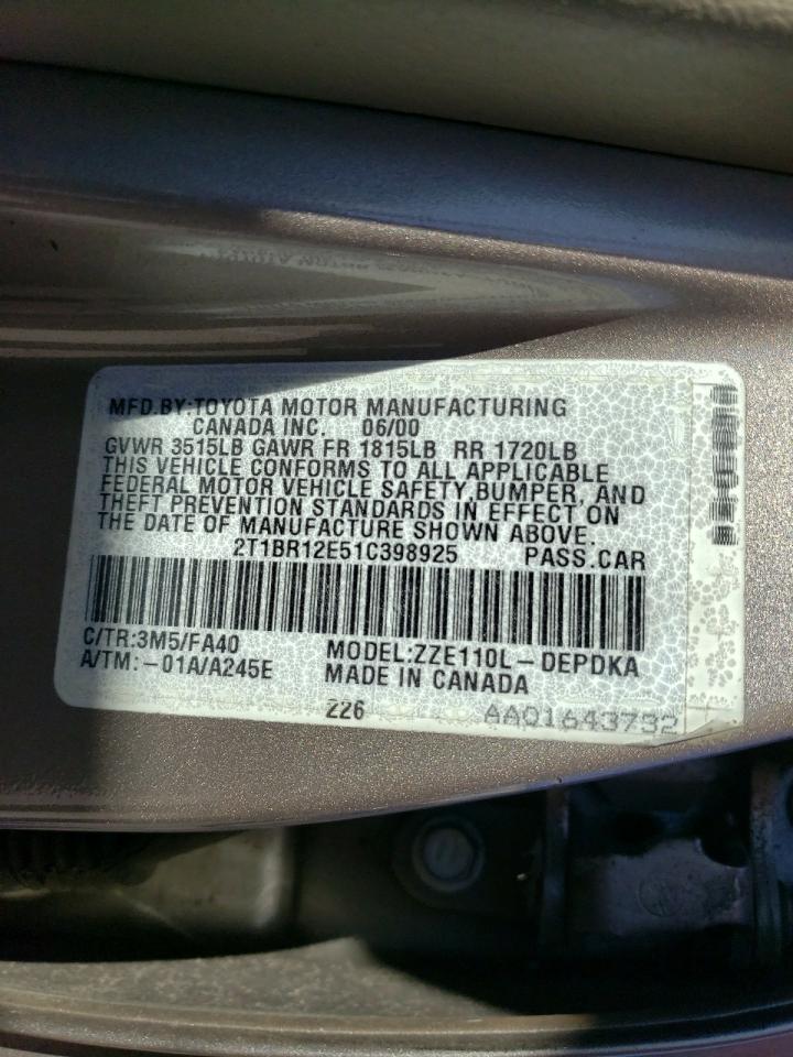 Photo 10 from auction – 2001 TOYOTA COROLLA CE with VIN 2T1BR12E51C398925