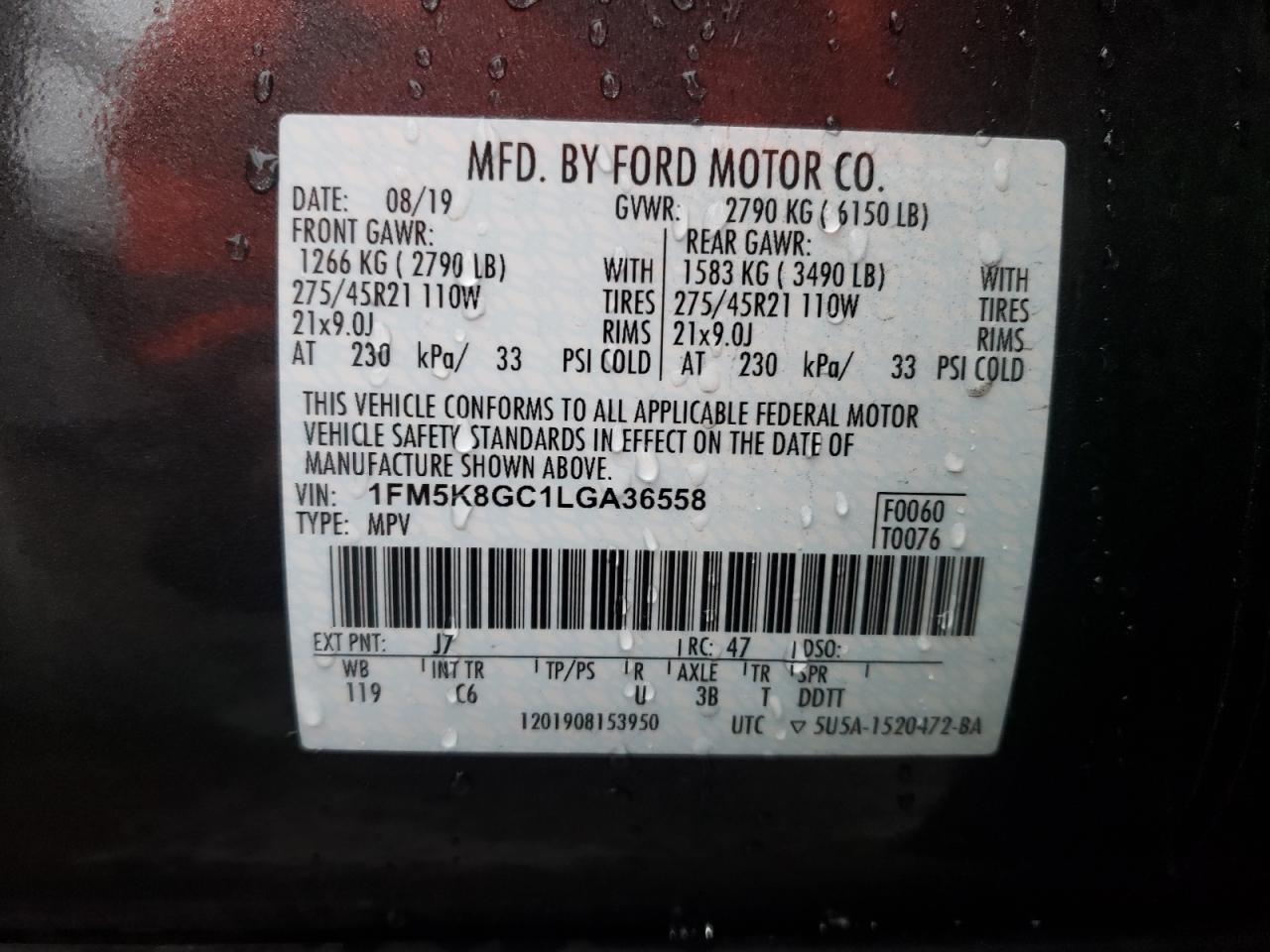 Photo 10 from auction – 2020 FORD EXPLORER S with VIN 1FM5K8GC1LGA36558