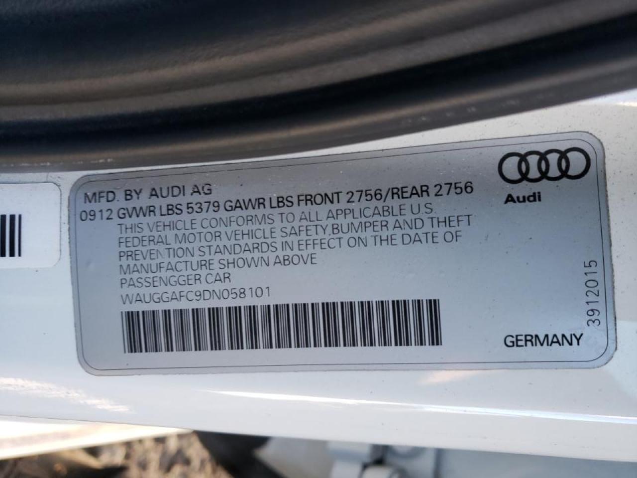 Photo 10 from auction – 2013 AUDI A6 PREMIUM with VIN WAUGGAFC9DN058101