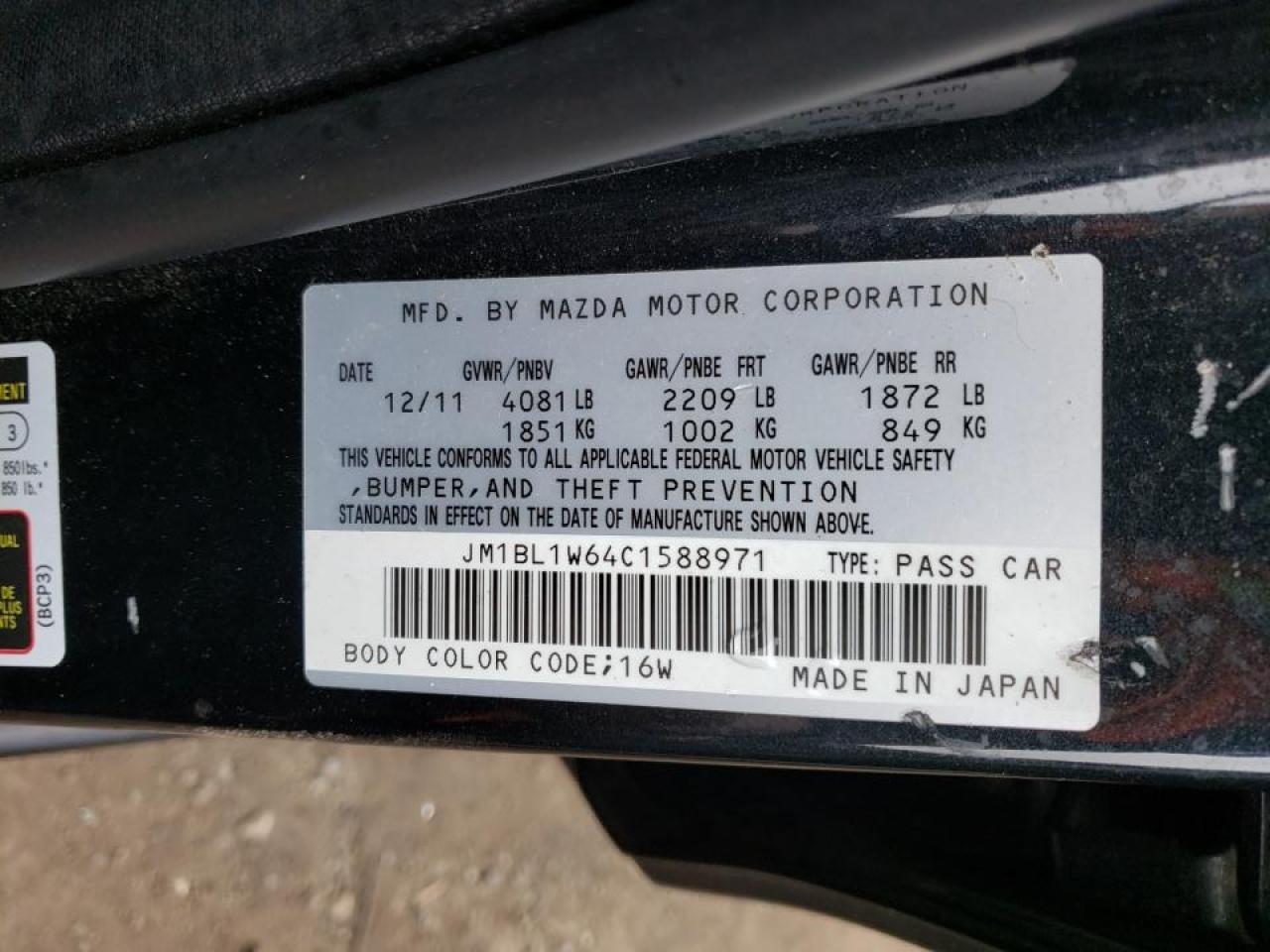 Photo 10 from auction – 2012 MAZDA 3 S with VIN JM1BL1W64C1588971