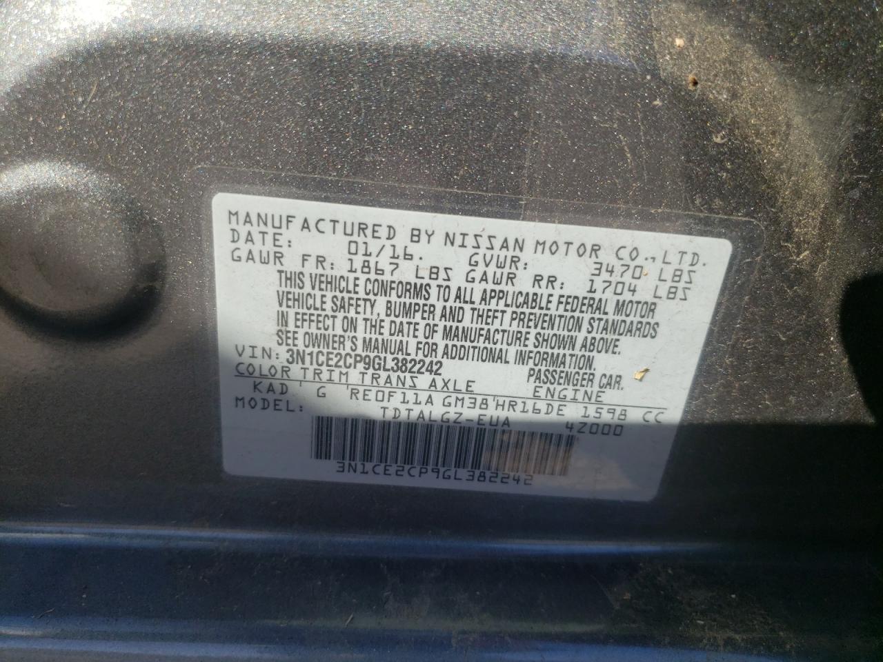 Photo 10 from auction – 2016 NISSAN VERSA NOTE with VIN 3N1CE2CP9GL382242