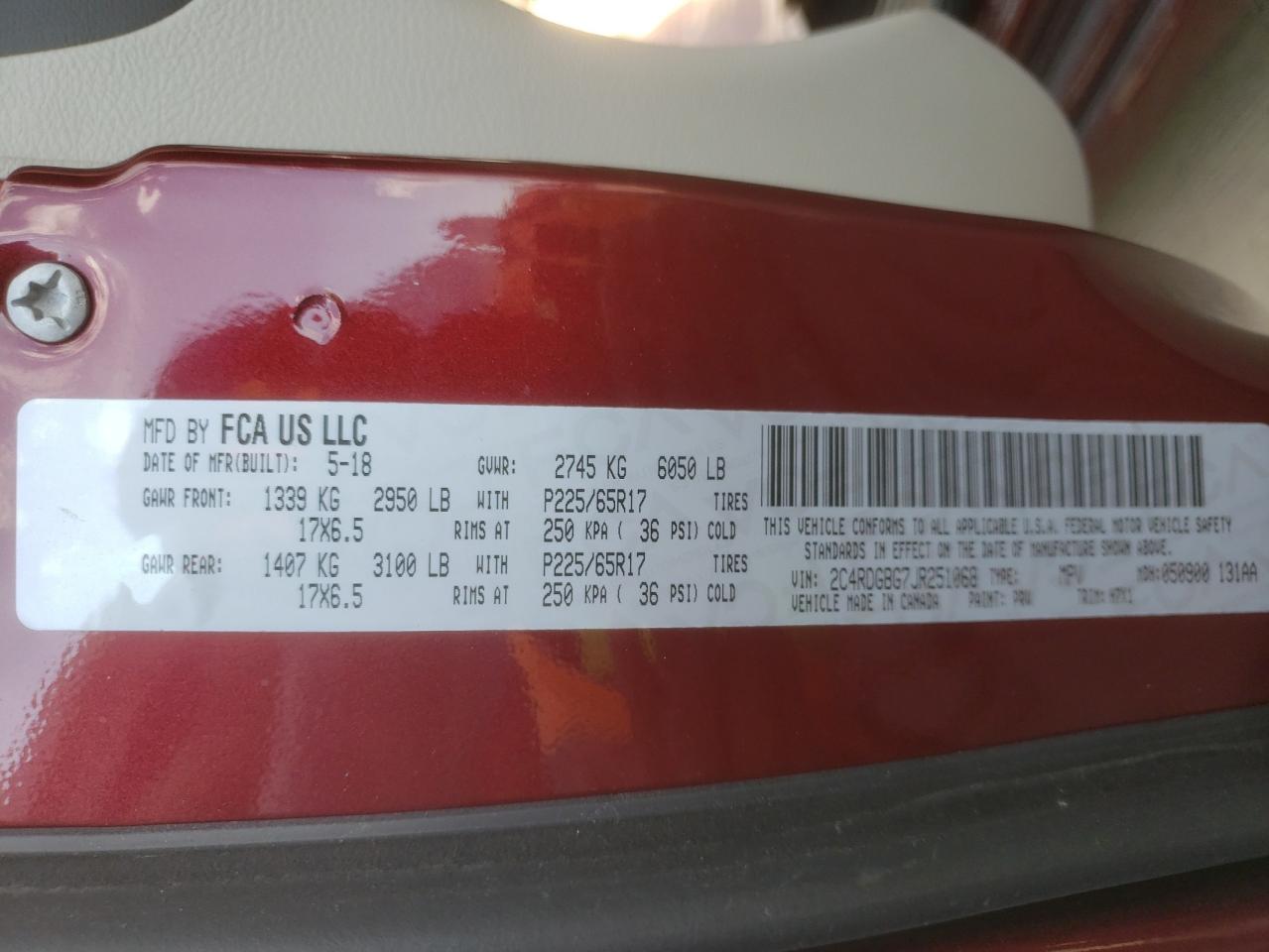 Photo 10 from auction – 2018 DODGE GRAND CARA with VIN 2C4RDGBG7JR251068