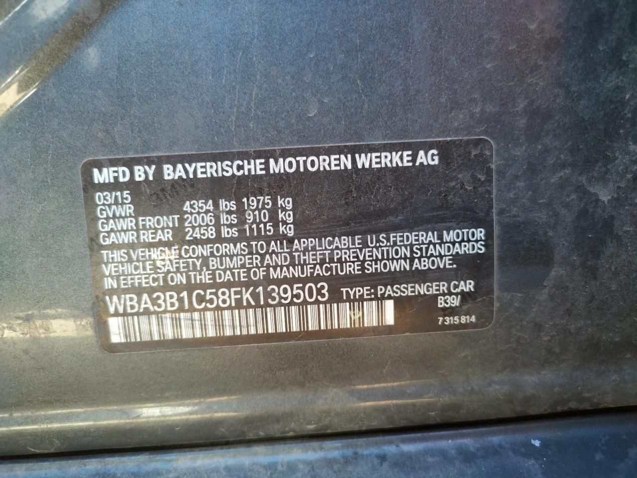 Foto 10 de la subasta – 2015 BMW 320 I con VIN WBA3B1C58FK139503