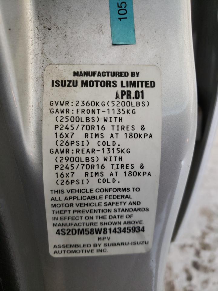 Photo 10 from auction – 2001 ISUZU RODEO S with VIN 4S2DM58W814345934
