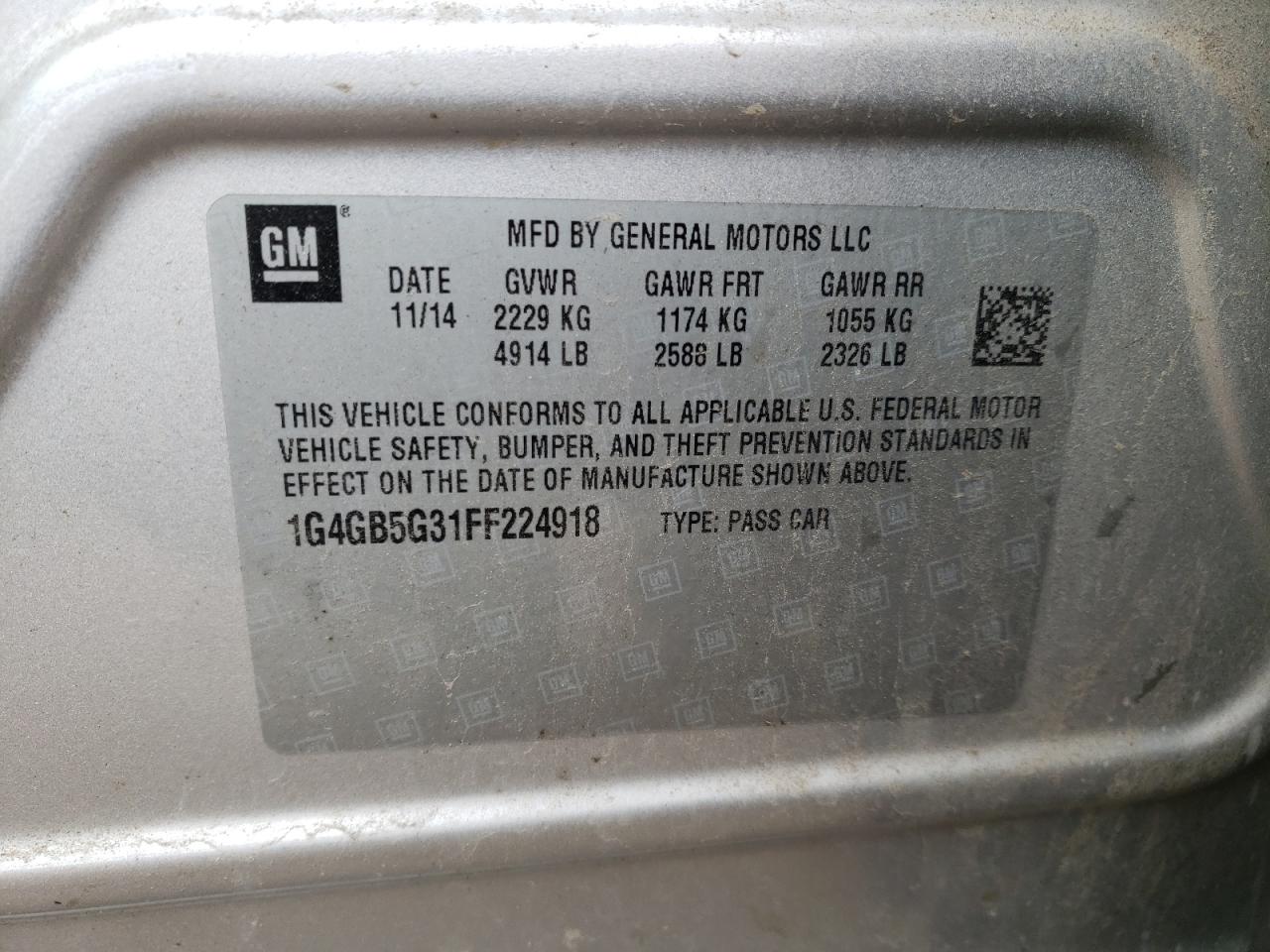 Photo 10 from auction – 2015 BUICK LACROSSE with VIN 1G4GB5G31FF224918