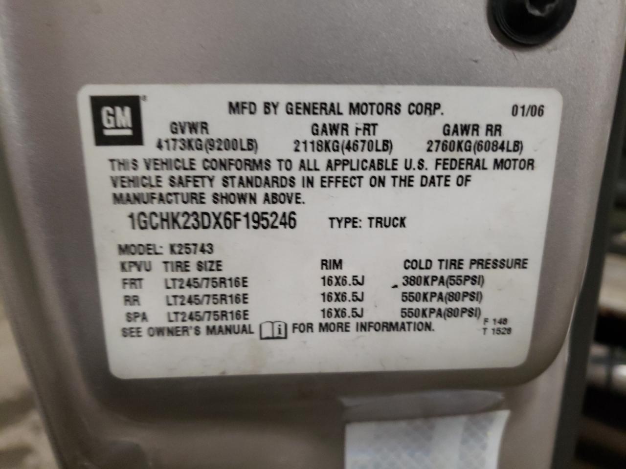 Photo 10 from auction – 2006 CHEVROLET SILVERADO with VIN 1GCHK23DX6F195246