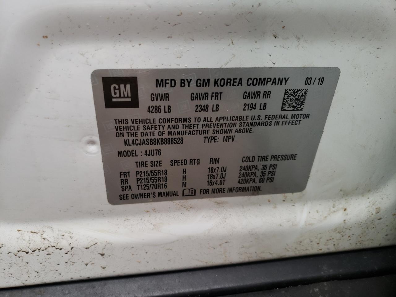 Photo 10 from auction – 2019 BUICK ENCORE PRE with VIN KL4CJASB8KB888528