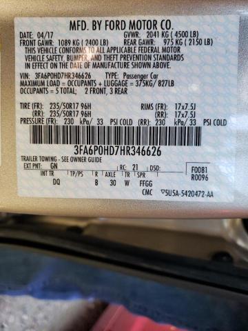 Photo 10 from auction – 2017 FORD FUSION SE with VIN 3FA6P0HD7HR346626