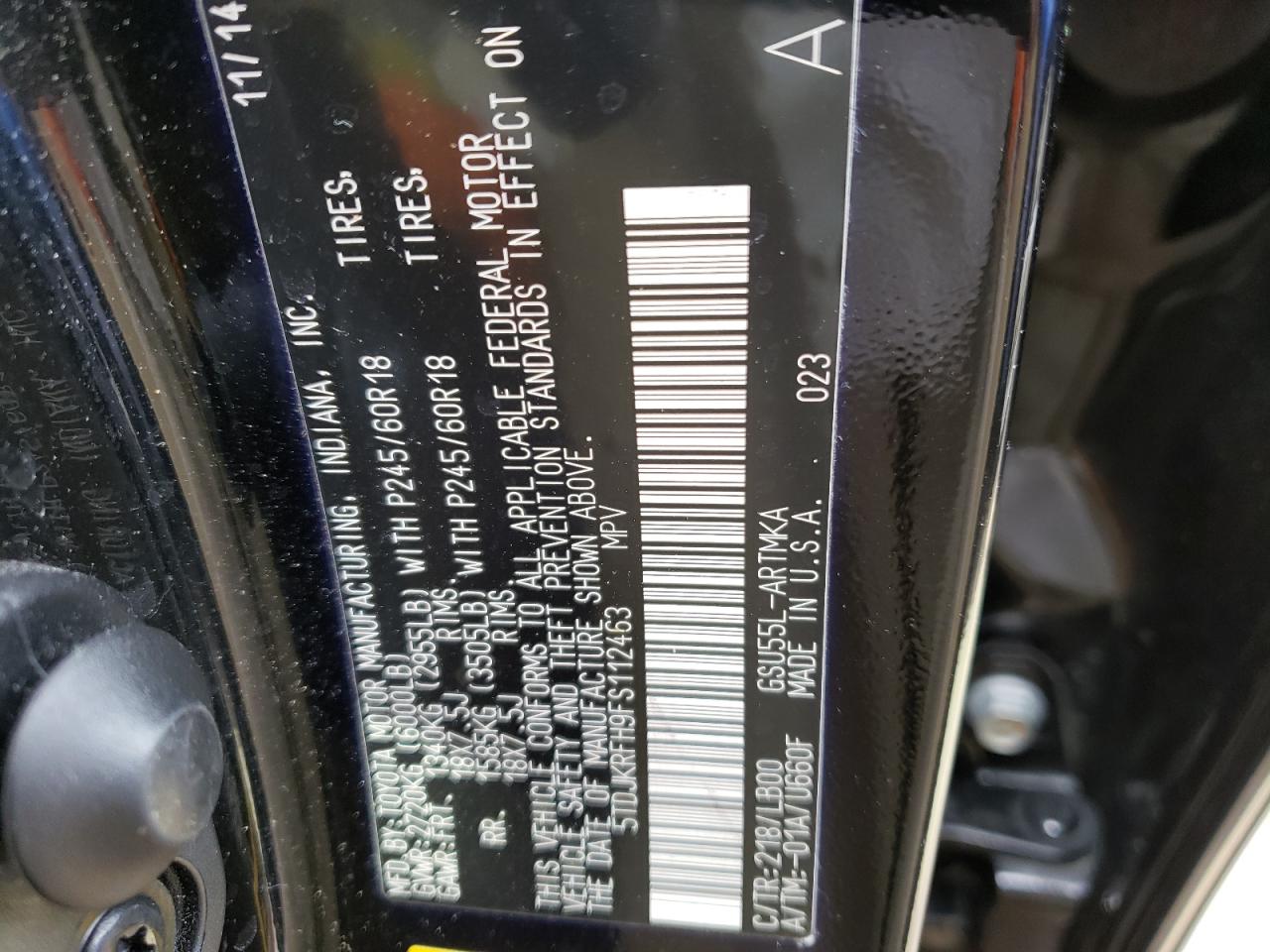 Photo 10 from auction – 2015 TOYOTA HIGHLANDER with VIN 5TDJKRFH9FS112463