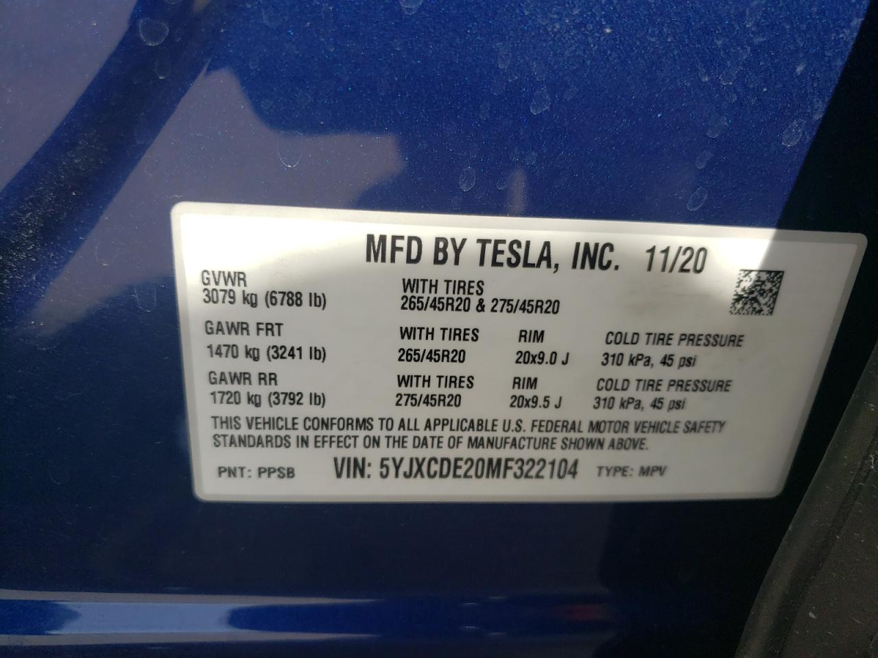 Photo 10 from auction – 2021 TESLA MODEL X with VIN 5YJXCDE20MF322104