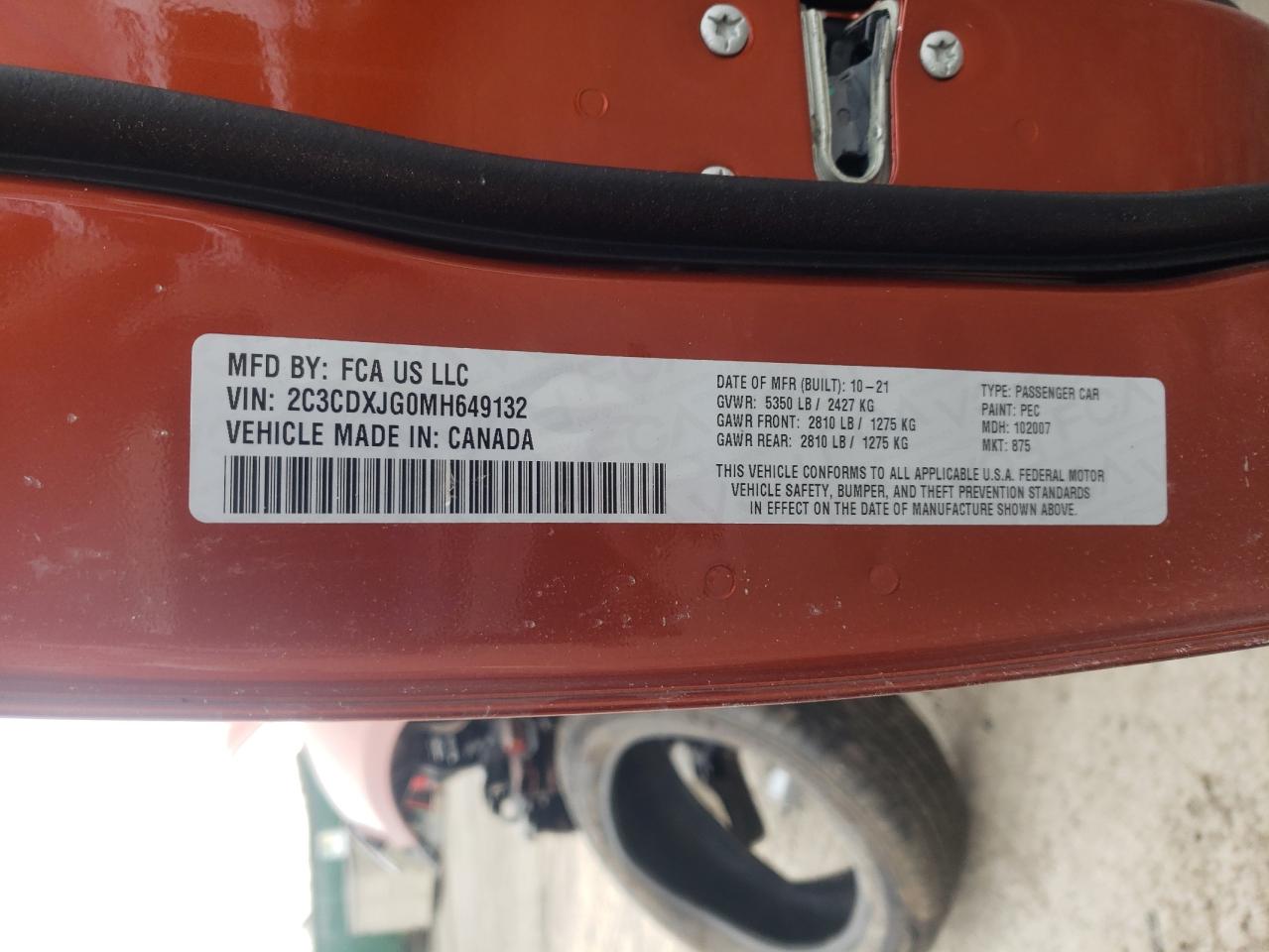 Photo 10 from auction – 2021 DODGE CHARGER SX with VIN 2C3CDXJG0MH649132