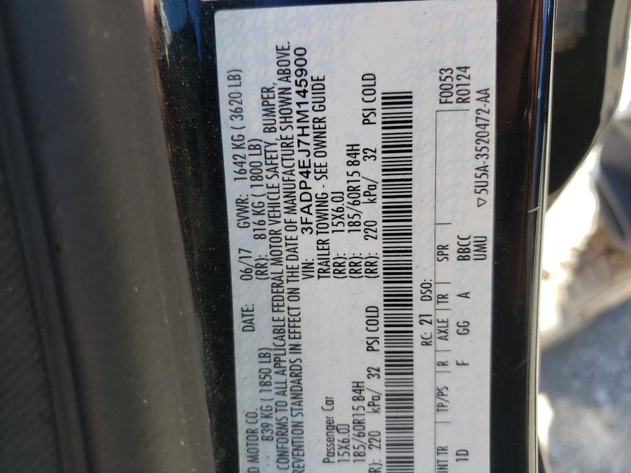 Photo 10 from auction – 2017 FORD FIESTA SE with VIN 3FADP4EJ7HM145900