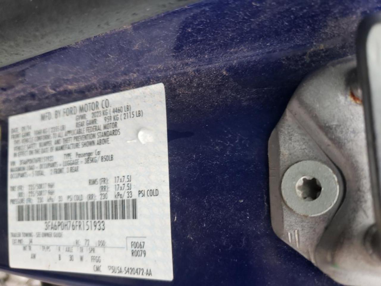 Photo 10 from auction – 2015 FORD FUSION SE with VIN 3FA6P0H76FR151933