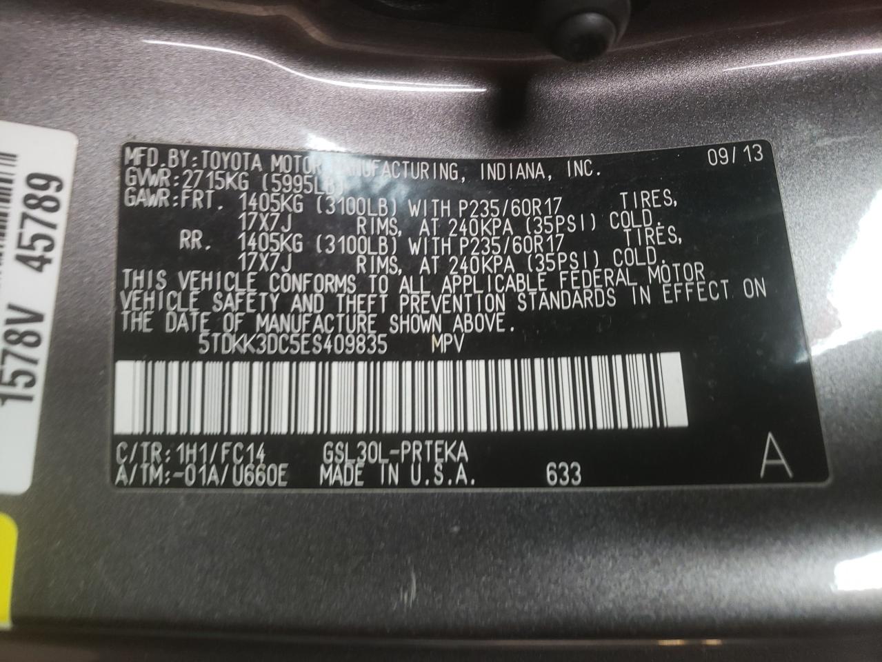 Photo 10 from auction – 2014 TOYOTA SIENNA LE with VIN 5TDKK3DC5ES409835