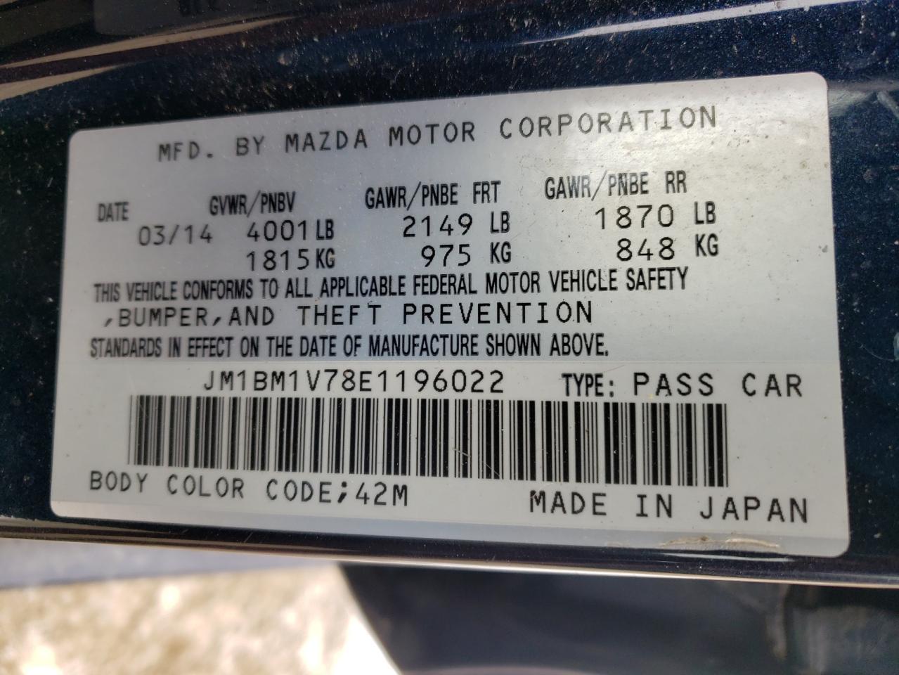 Photo 10 from auction – 2014 MAZDA 3 TOURING with VIN JM1BM1V78E1196022