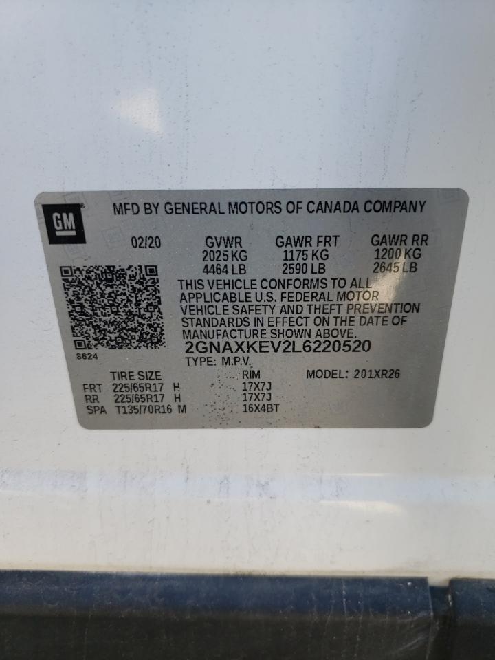 Photo 10 from auction – 2020 CHEVROLET EQUINOX LT with VIN 2GNAXKEV2L6220520