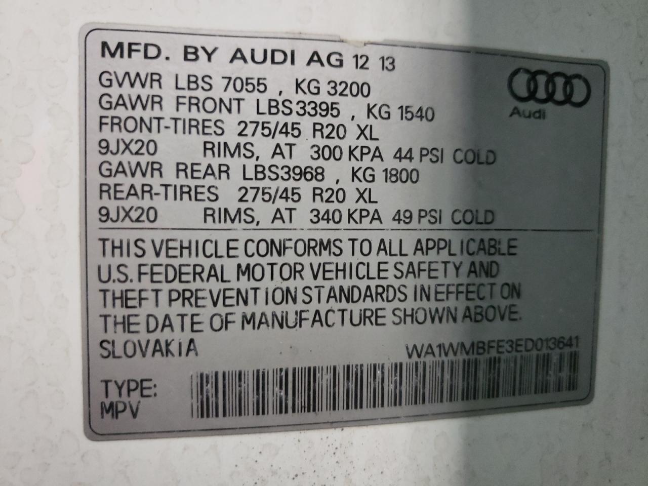 Photo 10 from auction – 2014 AUDI Q7 PRESTIG with VIN WA1WMBFE3ED013641