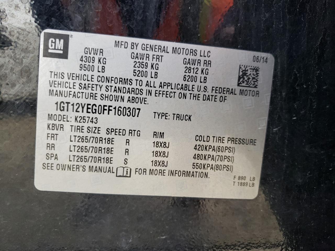 Photo 10 from auction – 2015 GMC SIERRA K25 with VIN 1GT12YEG0FF160307
