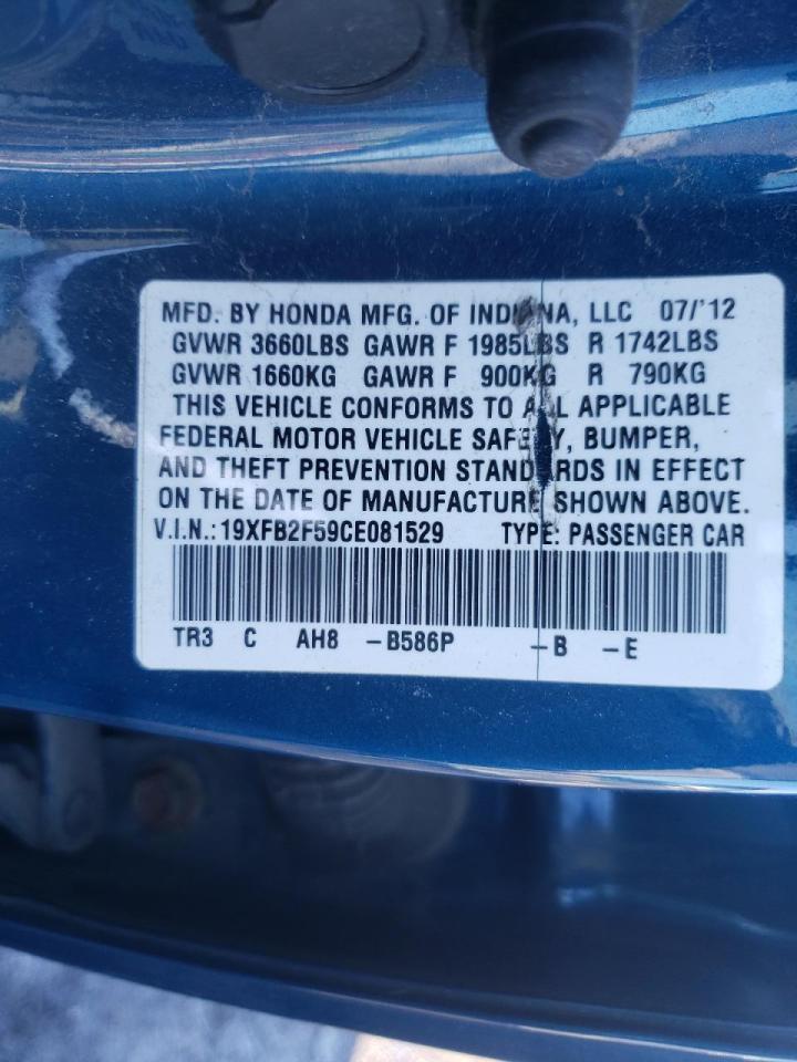 Photo 10 from auction – 2012 HONDA CIVIC LX with VIN 19XFB2F59CE081529