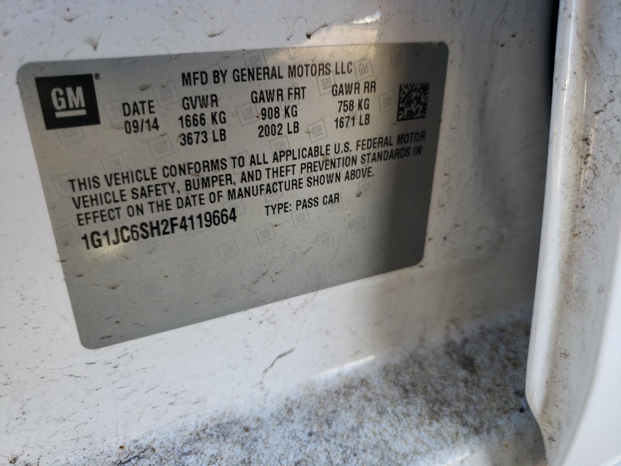 Photo 10 from auction – 2015 CHEVROLET SONIC LT with VIN 1G1JC6SH2F4119664
