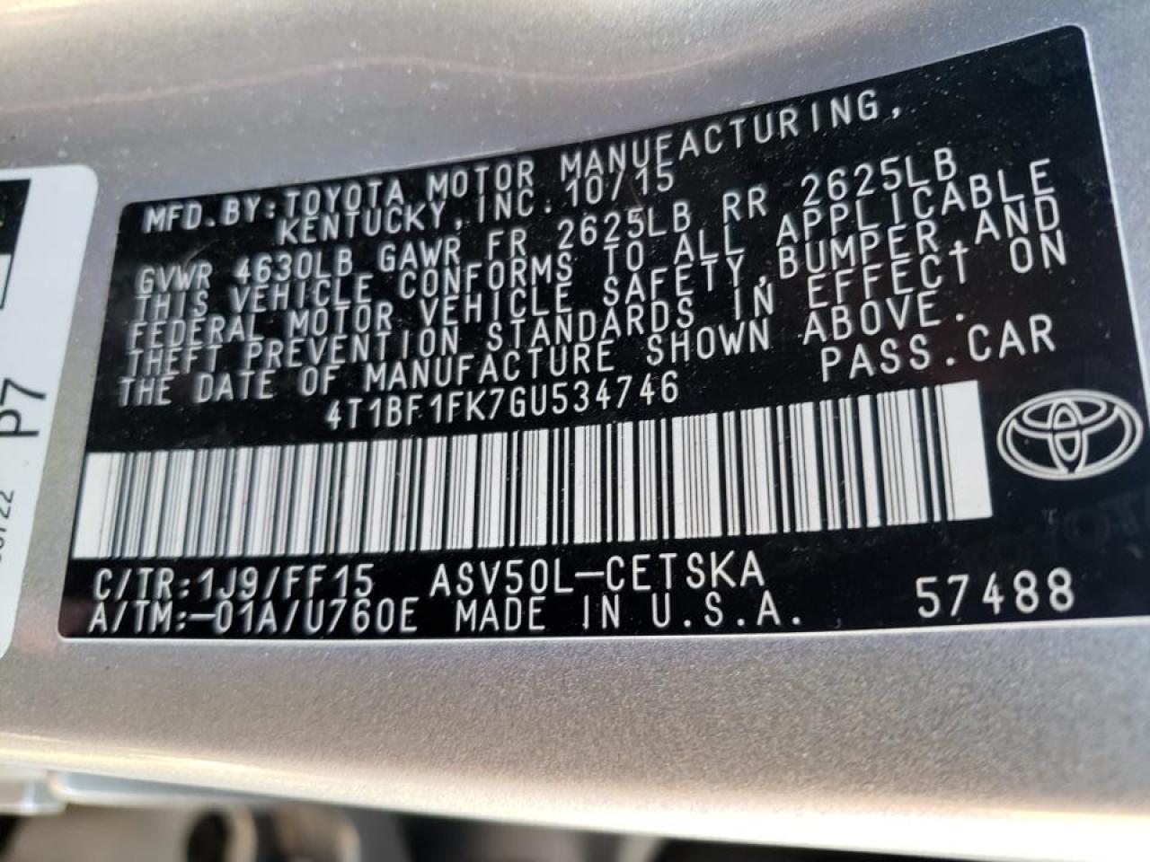 Photo 10 from auction – 2016 TOYOTA CAMRY LE with VIN 4T1BF1FK7GU534746