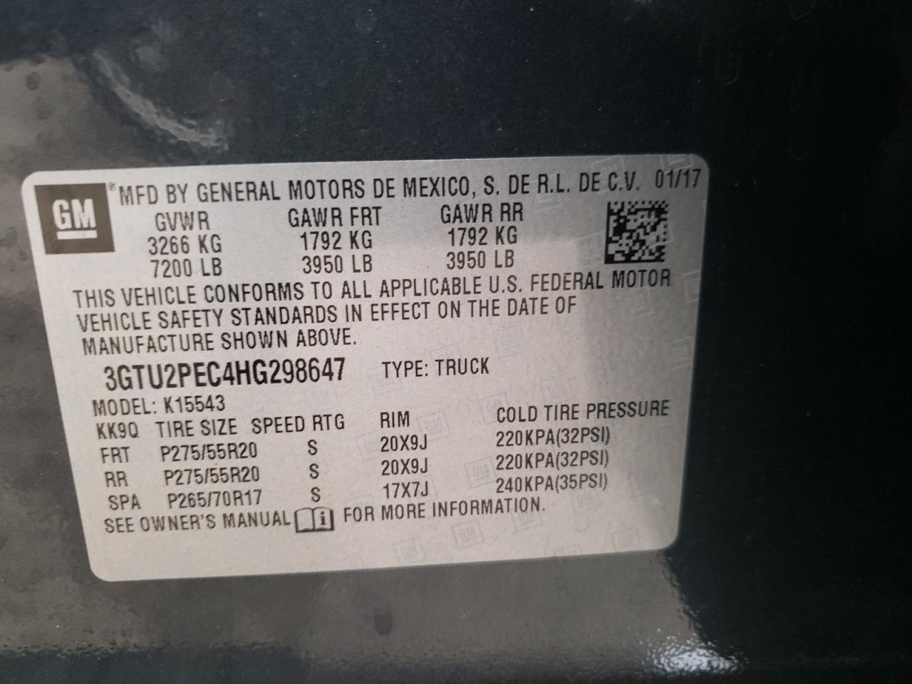 Photo 10 from auction – 2017 GMC SIERRA K15 with VIN 3GTU2PEC4HG298647