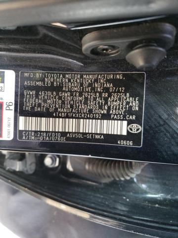 Photo 10 from auction – 2012 TOYOTA CAMRY BASE with VIN 4T4BF1FKXCR240192