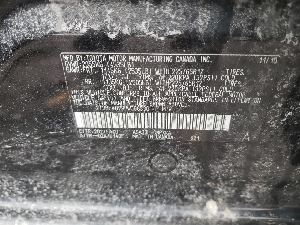 Photo 10 from auction – 2011 TOYOTA RAV4 with VIN 2T3BF4DV8BW096530