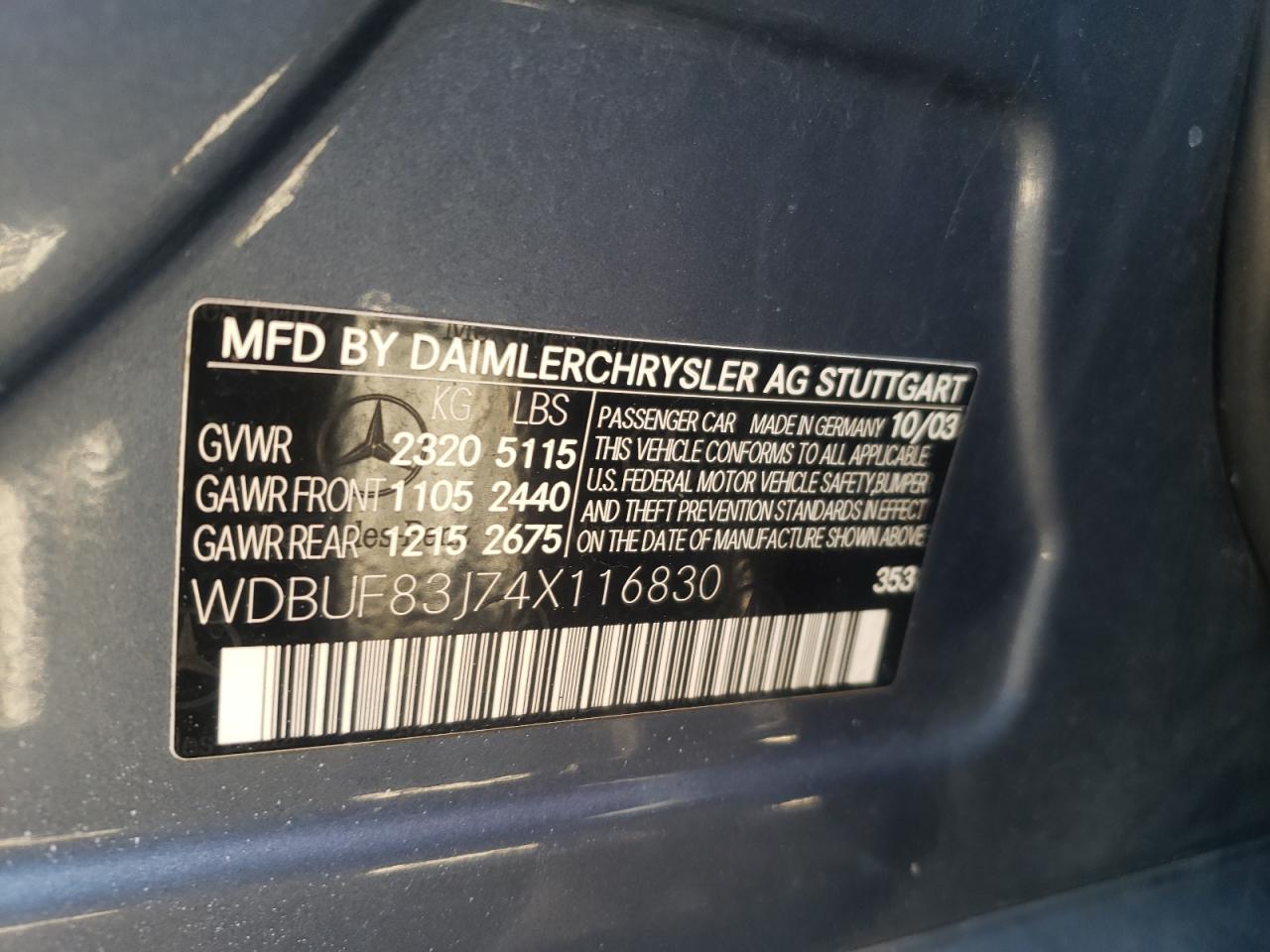 Photo 10 from auction – 2004 MERCEDES-BENZ E 500 4MAT with VIN WDBUF83J74X116830