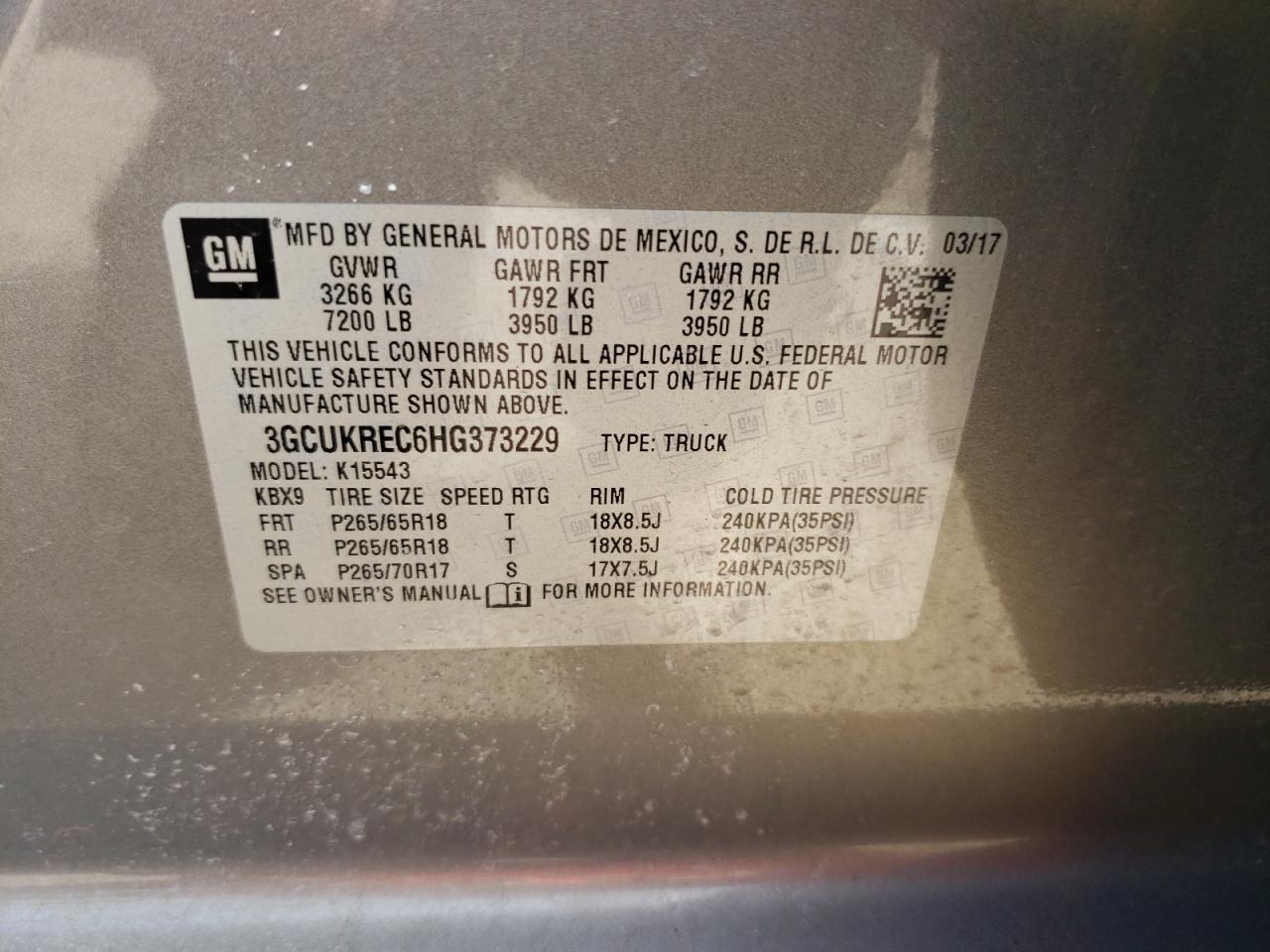 Photo 10 from auction – 2017 CHEVROLET SILVERADO with VIN 3GCUKREC6HG373229