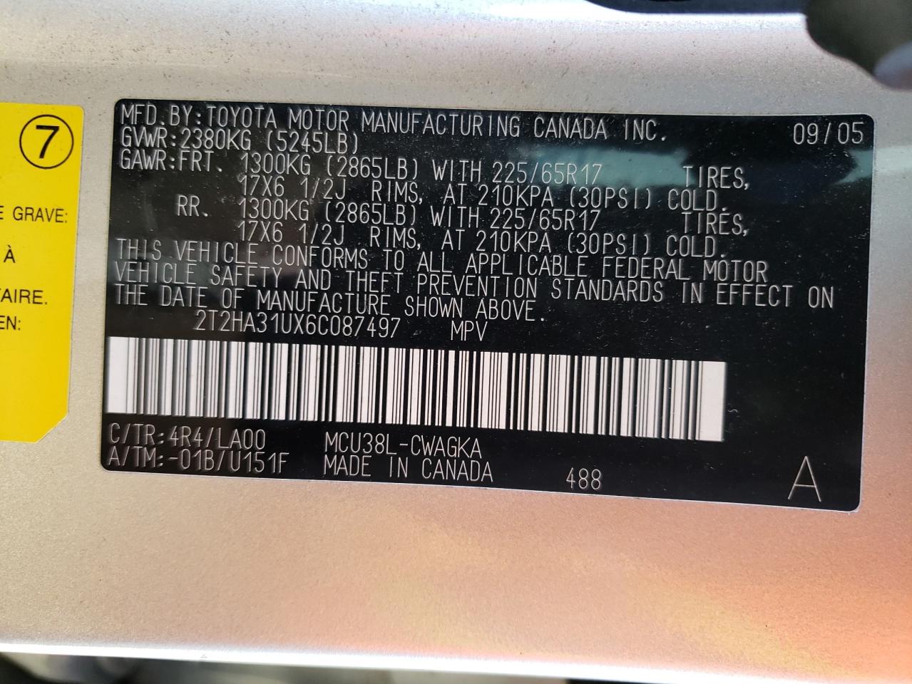 Photo 10 from auction – 2006 LEXUS RX 330 with VIN 2T2HA31UX6C087497