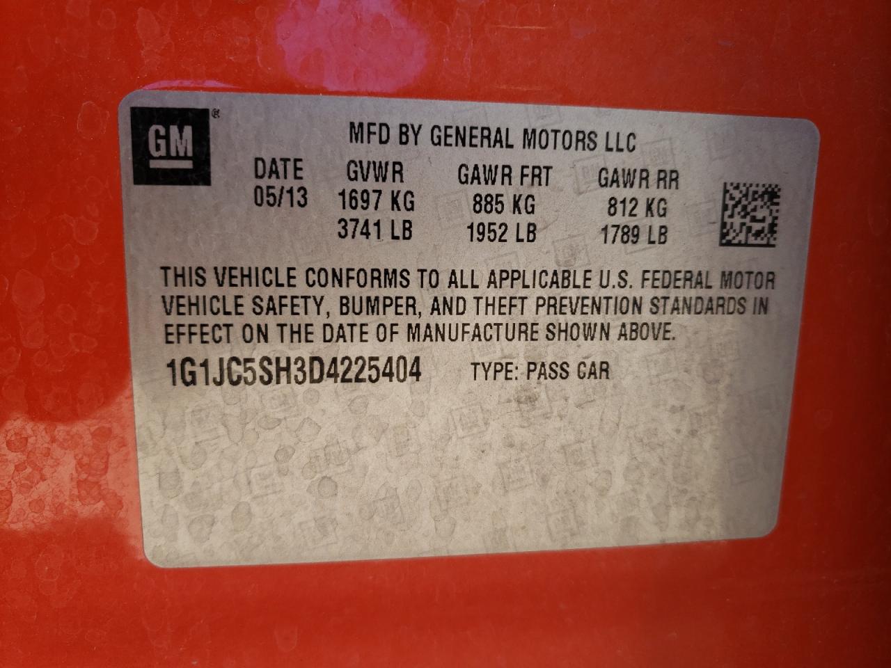 Photo 10 from auction – 2013 CHEVROLET SONIC LT with VIN 1G1JC5SH3D4225404