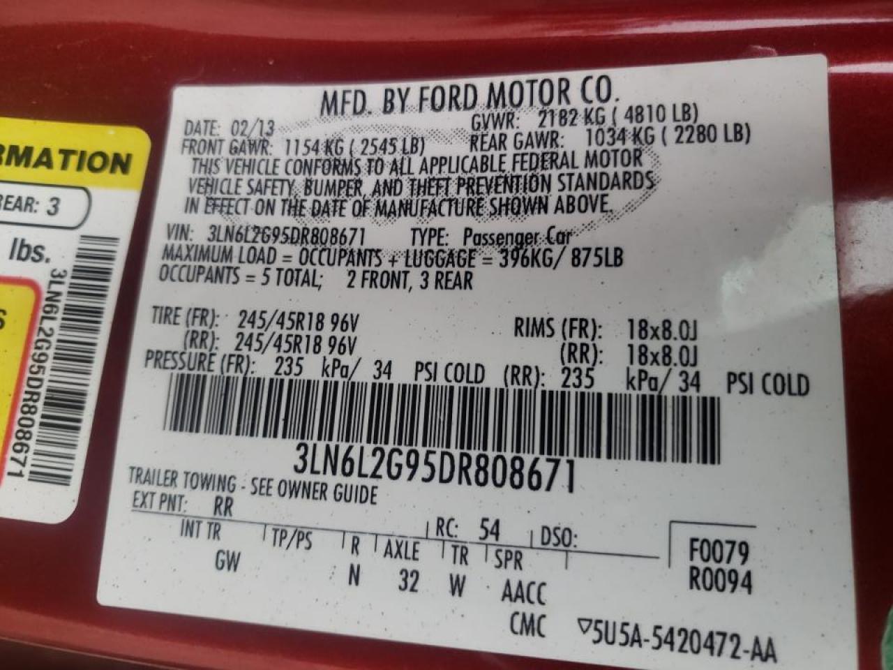 Photo 10 from auction – 2013 LINCOLN MKZ with VIN 3LN6L2G95DR808671
