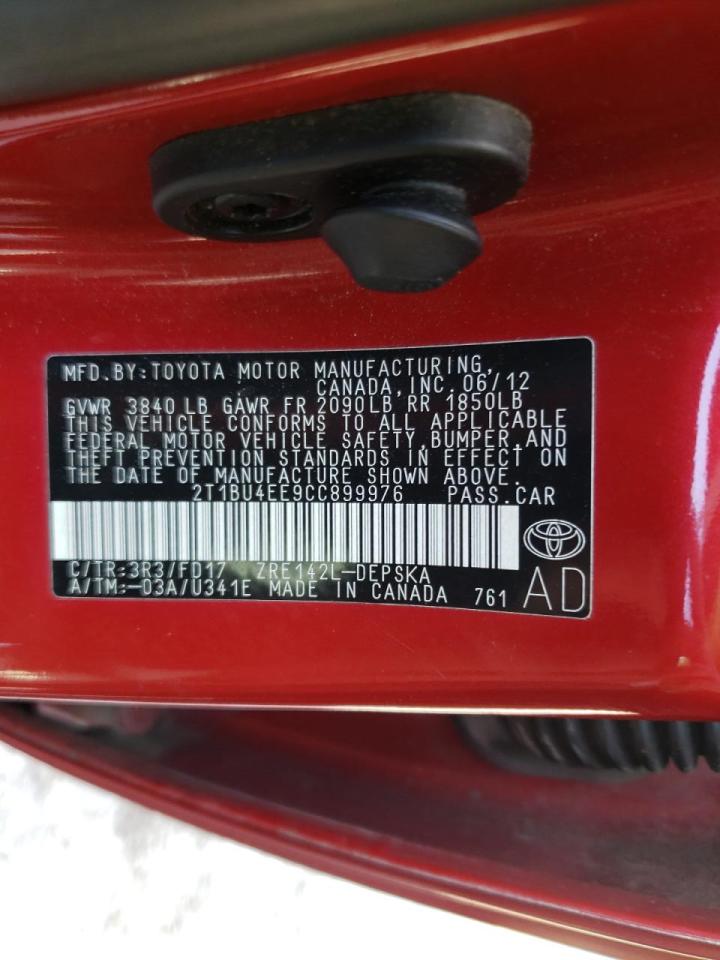 Photo 10 from auction – 2012 TOYOTA COROLLA BA with VIN 2T1BU4EE9CC899976