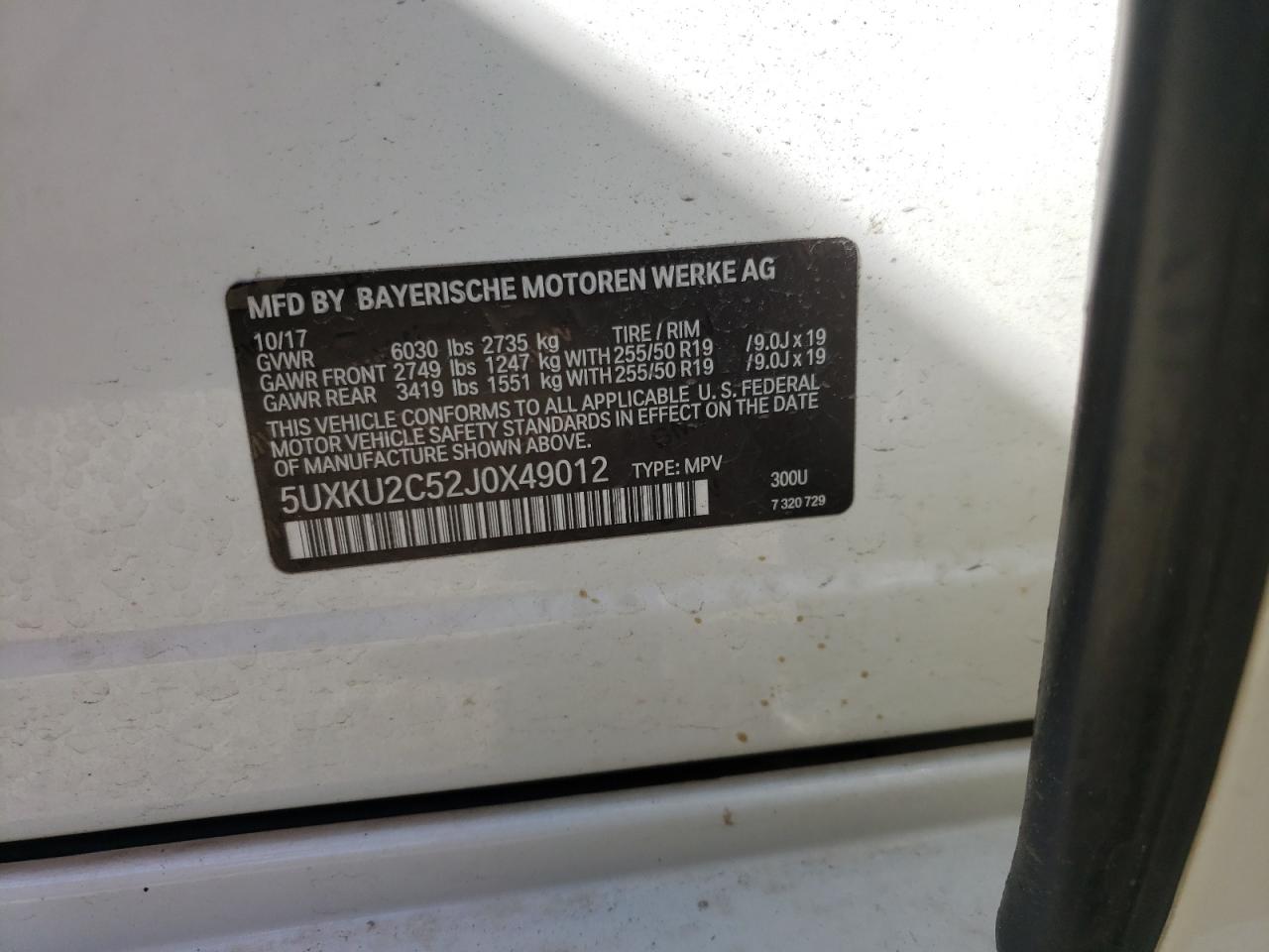 Photo 10 from auction – 2018 BMW X6 XDRIVE3 with VIN 5UXKU2C52J0X49012