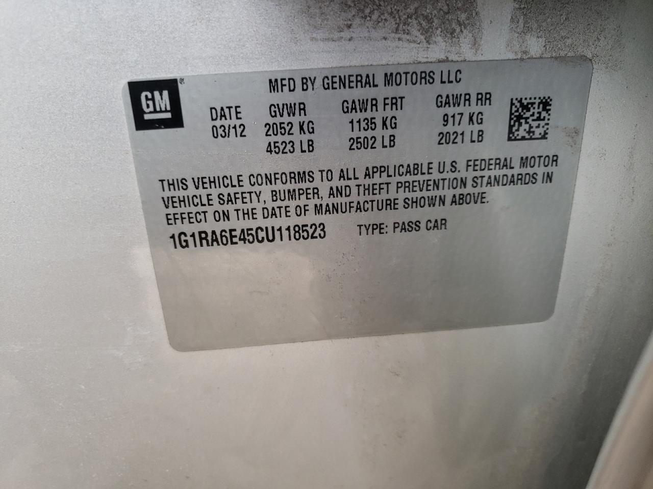 Фото 10 с аукциона – 2012 CHEVROLET VOLT с VIN 1G1RA6E45CU118523