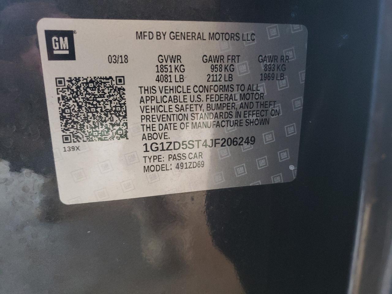 Photo 10 from auction – 2018 CHEVROLET MALIBU LT with VIN 1G1ZD5ST4JF206249