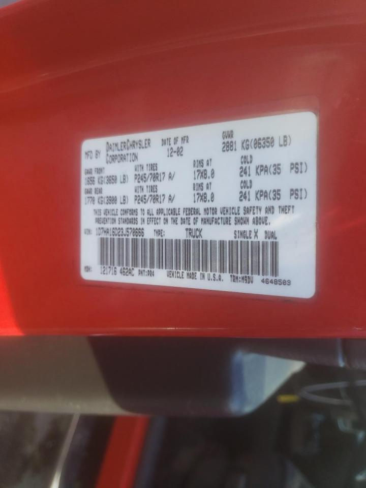 Photo 10 from auction – 2003 DODGE RAM 1500 S with VIN 1D7HA16D23J570666