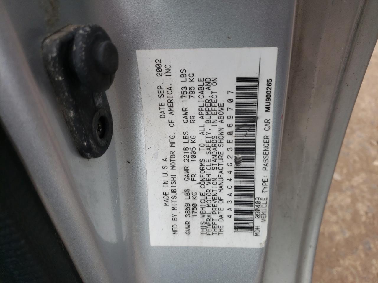 Photo 10 from auction – 2003 MITSUBISHI ECLIPSE GS with VIN 4A3AC44G23E069707