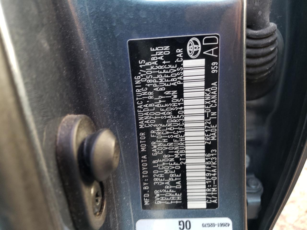 Photo 10 from auction – 2015 TOYOTA COROLLA L with VIN 2T1BURHE1FC350415