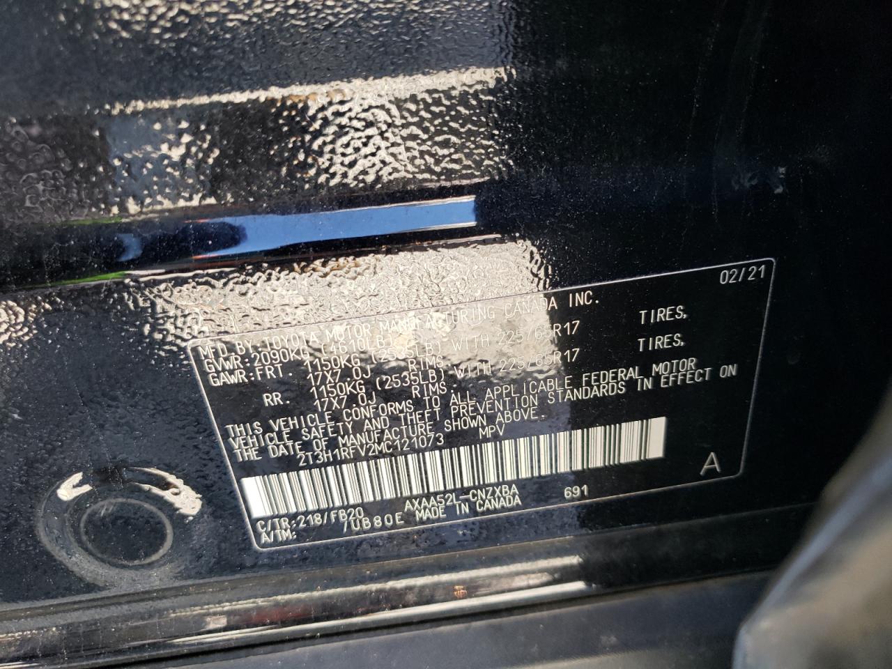 Photo 10 from auction – 2021 TOYOTA RAV4 LE with VIN 2T3H1RFV2MC121073
