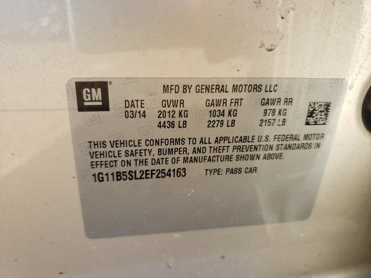 Photo 10 from auction – 2014 CHEVROLET MALIBU LS with VIN 1G11B5SL2EF254163