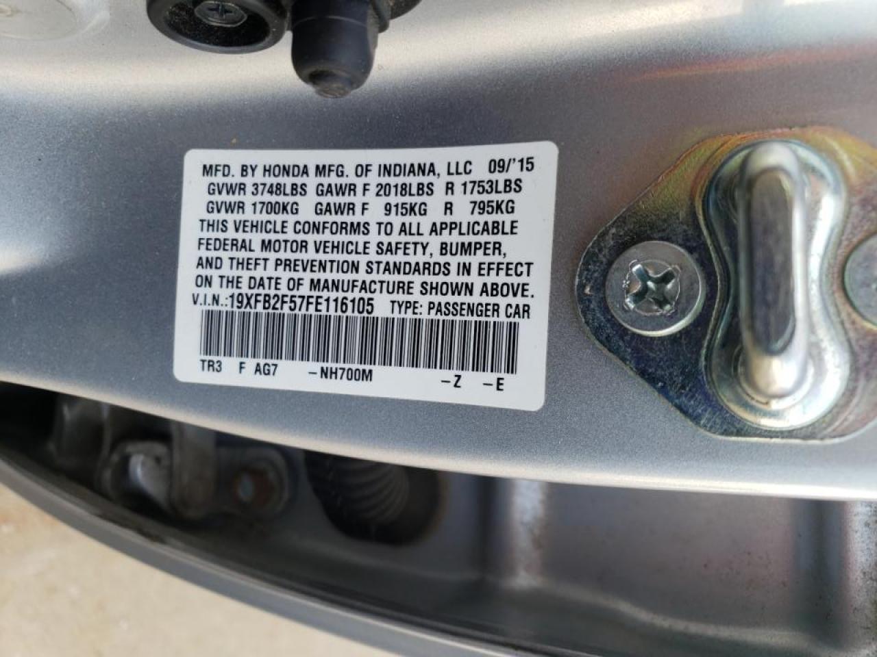 Photo 10 from auction – 2015 HONDA CIVIC LX with VIN 19XFB2F57FE116105
