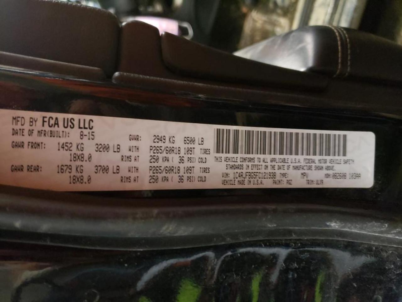 Photo 10 from auction – 2015 JEEP GRAND CHER with VIN 1C4RJFBG5FC121938