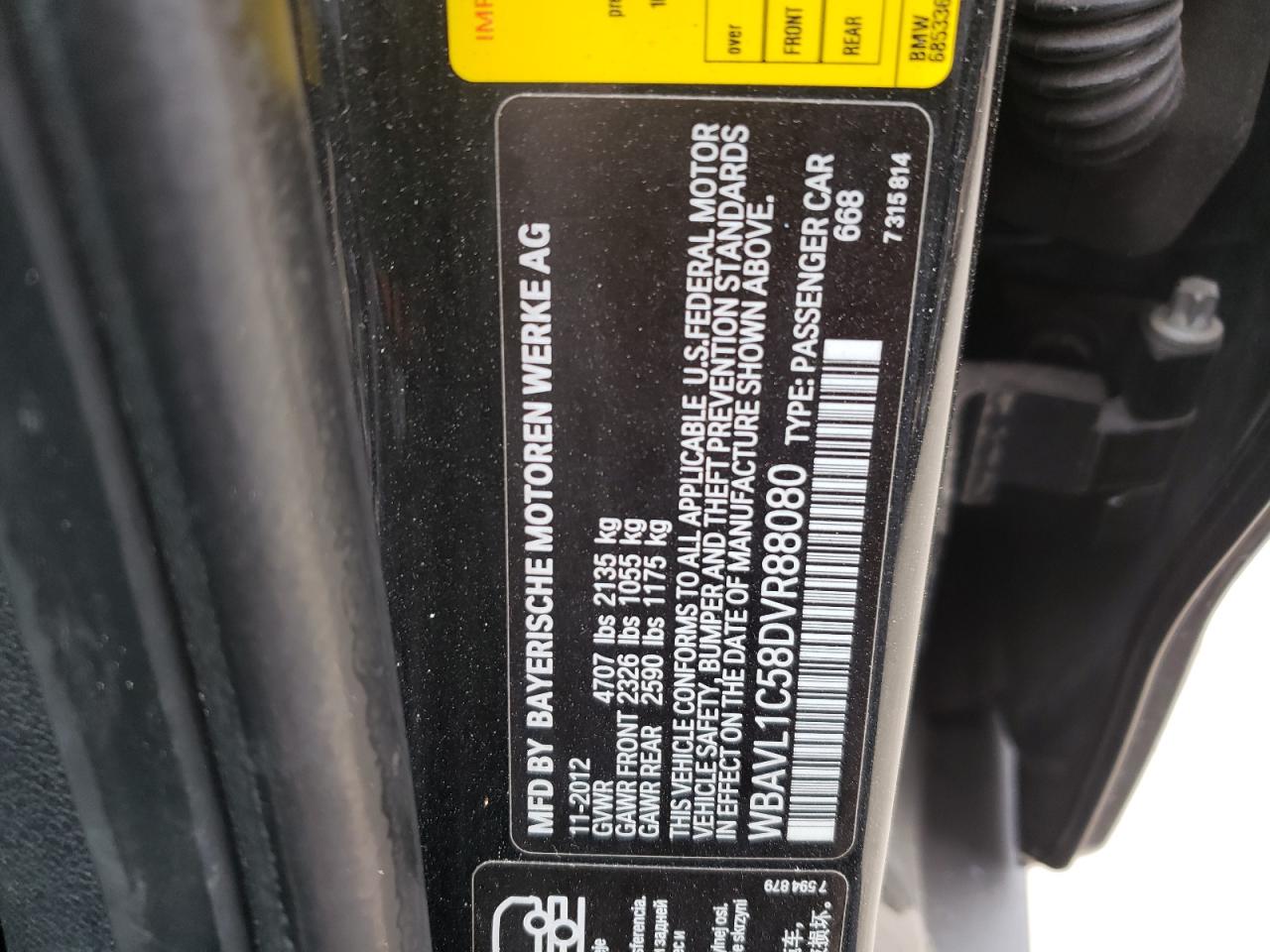 Photo 10 from auction – 2013 BMW X1 XDRIVE2 with VIN WBAVL1C58DVR88080