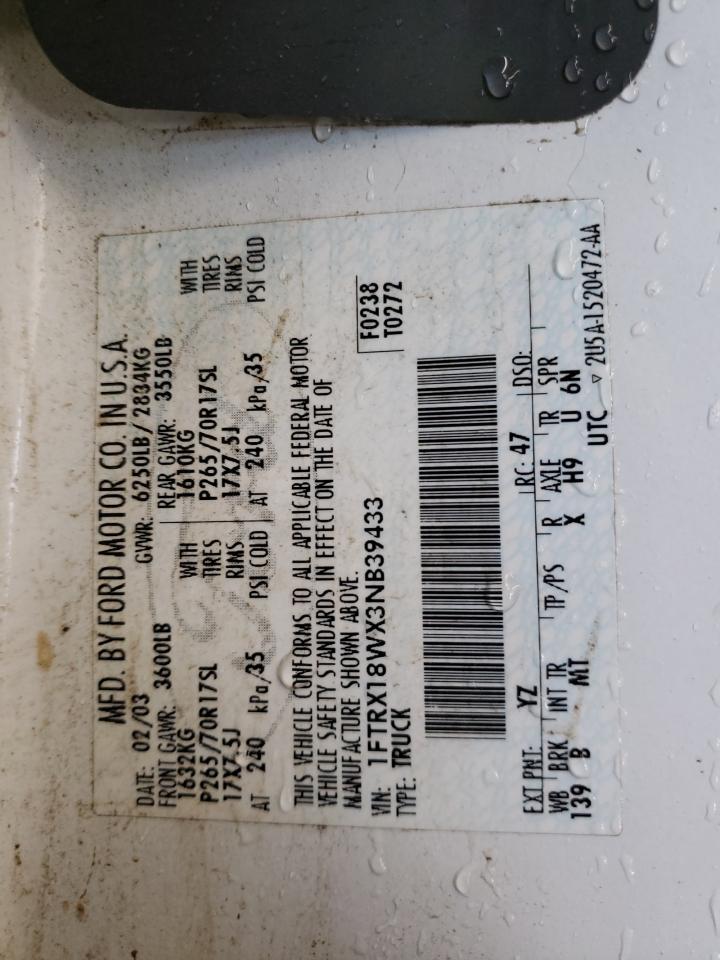 Photo 10 from auction – 2003 FORD F150 with VIN 1FTRX18WX3NB39433